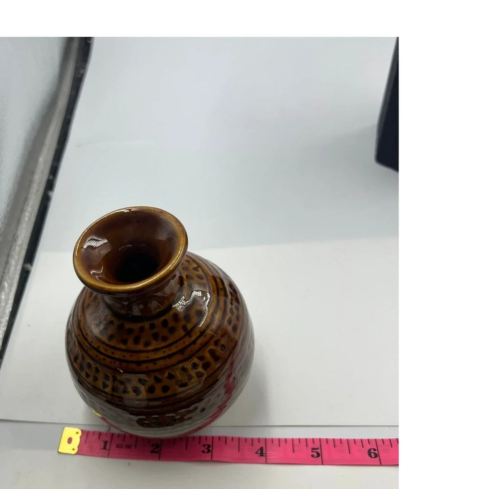 Vintage‎ Handmade Brown Glazed Pottery Bud Vase Textured Earth Tone Ceramic